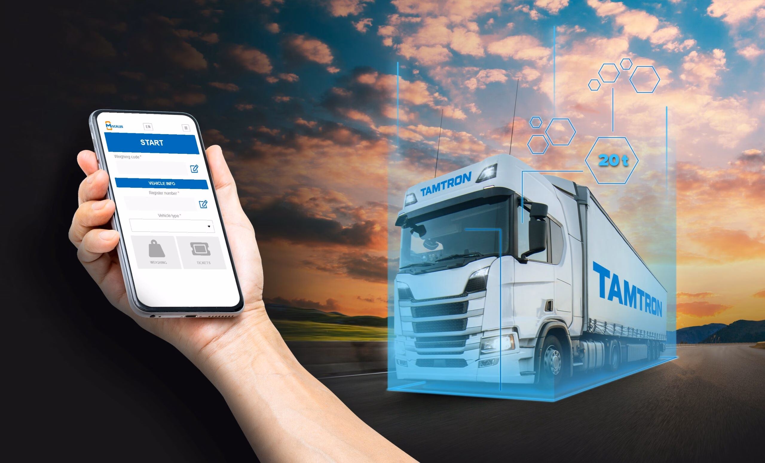 Tamtron truckscale weighing and mScales weighing service mobile userface