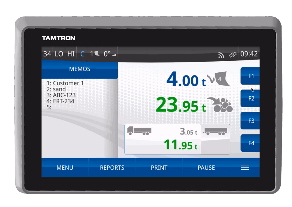 One Power wheel loader scale user interface shown on the display