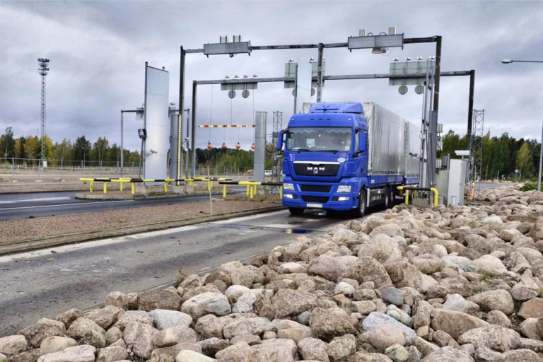 Truck on a Tamtron axle scale on a cloudy day